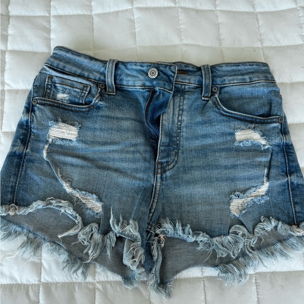 Eunina Blue Jean Shorts Distressed Frayed Hem